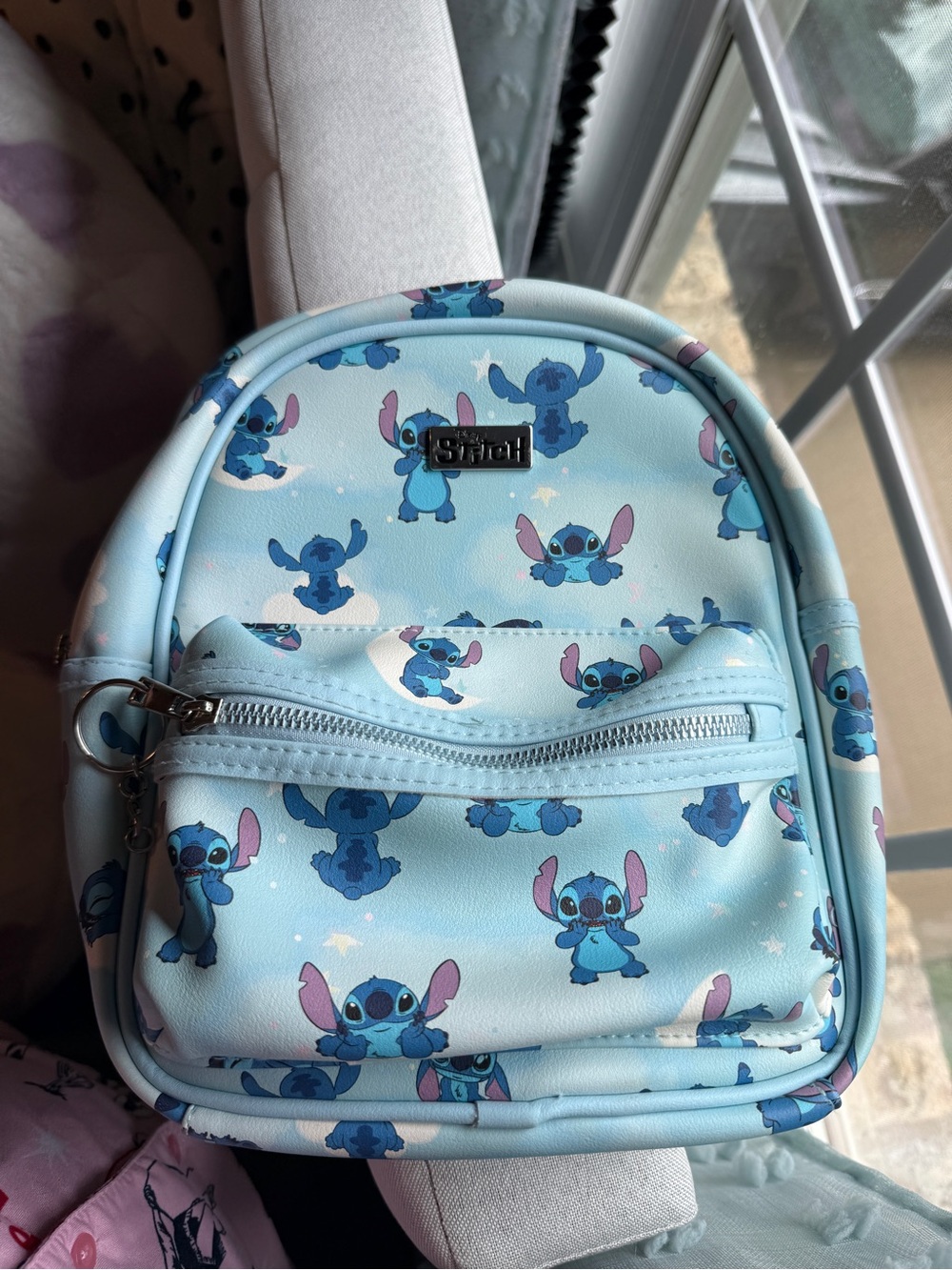 Disney Stitch Mini Backpack - Light Blue with Pink Accents